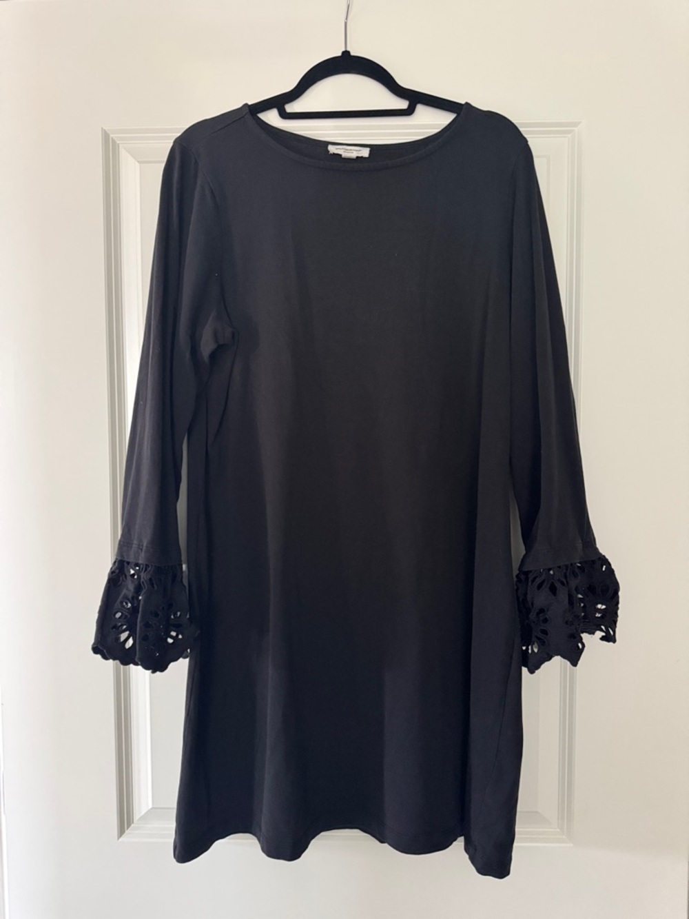 beachlunchlounge Black Long Sleeve Dress with Lace Bell Cuffs